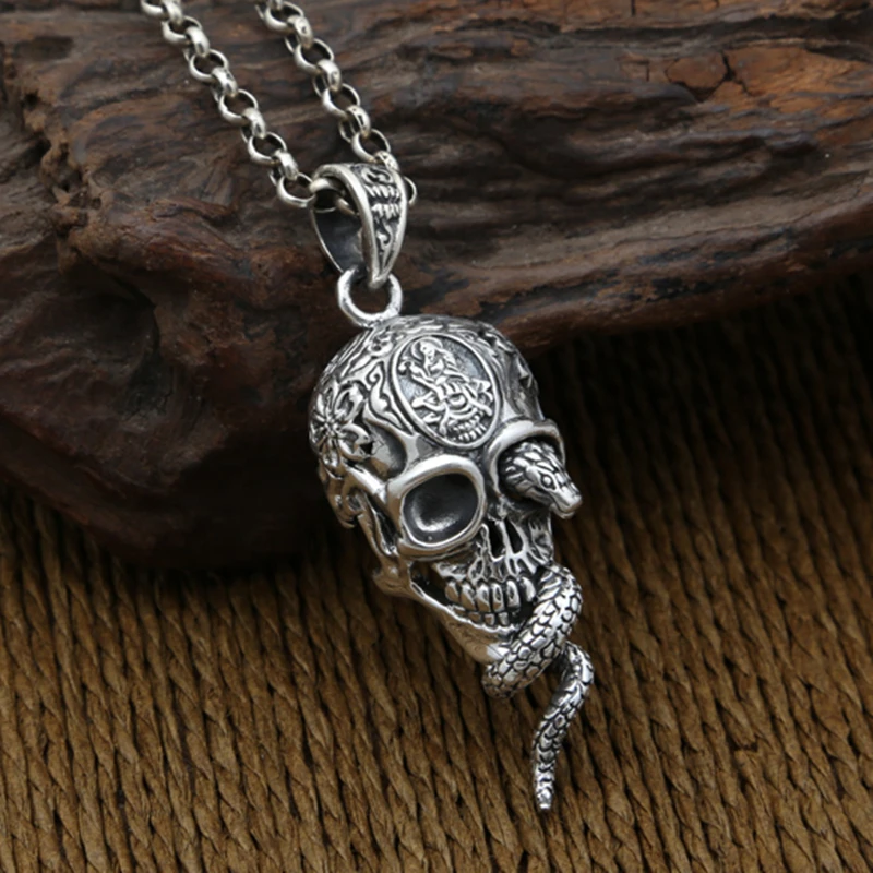 

S925 silver men's domineering snake snake pendant fashion jewelry retro Korean pendant