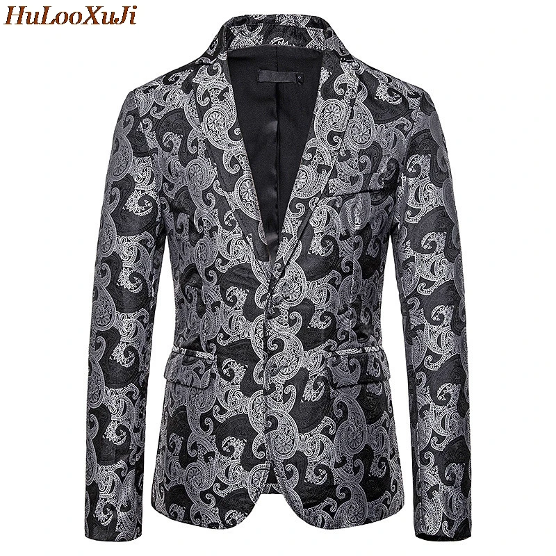 HuLooXuJi Для мужчин зимний пиджак куртки Деловые свадебные костюмы Slim Fit Вышивка яркий ночной клуб вечерние платье пальто нам Размеры: S-2XL