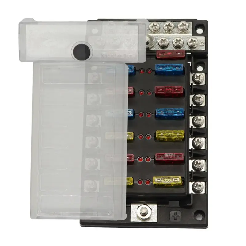 12 Way Fuse Holder with LED Indicator Light and Negative Busbar for 12/24V CarFuses AliExpress