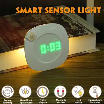 

PIR Motion Sensor Night Light Time Display LED Night Light Auto On/Off Wall Lamp for Room Hallway Pathway Toilet Battery Power