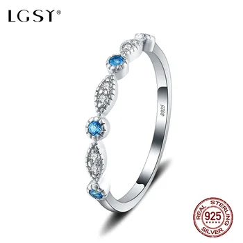 

LGSY DR1038 925 Sterling Silver Rings Sapphire Fine Jewelry Round Rings Female Finger Rings Wholesale Blue Crystal Jewelry