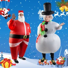 Унисекс, для женщин и мужчин, Санта-Клаус, снеговик, надувной костюм, костюм для рождественской вечеринки, одежда с бородой и шапкой, Рождественский Забавный костюм