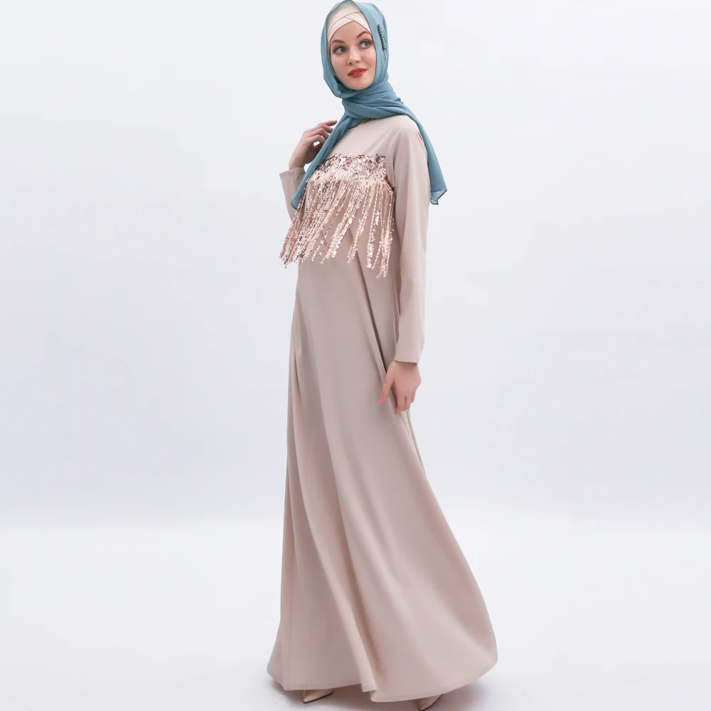 Модное женское длинное платье с кисточками и блестками Abaya Moslem Рамадан Арабский