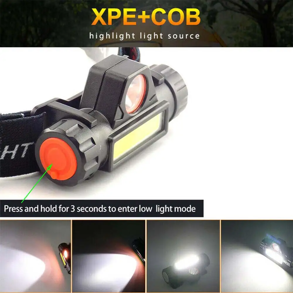 XPE COB перезаряжаемый светодиодный светильник на голову портативный мини Регулируемый оголовье вспышка светильник s USB Перезаряжаемый 18650 светильник лампа для кемпинга
