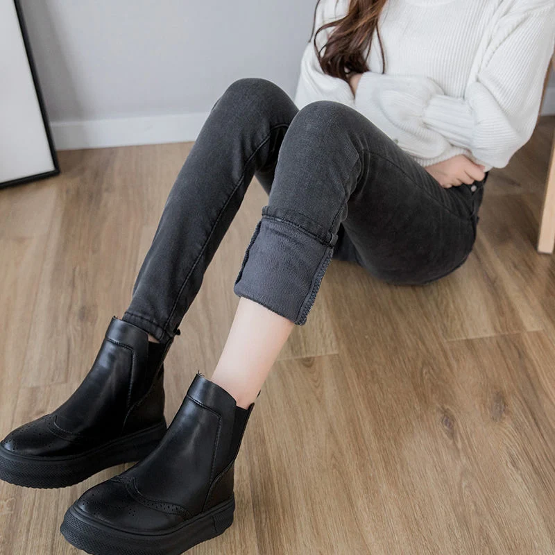 Коллекция года; Pantalones vaqueros de Invierno para mujer elaticos ajustados pantalones de mezclilla abrigados; утепленные женские брюки