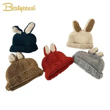Новая детская шапка с кроликом для девочек, вязаная зимняя шапка с ушками для маленьких мальчиков, детские шапки, реквизит для фотосессии, шапка для малышей, шапка для малышей