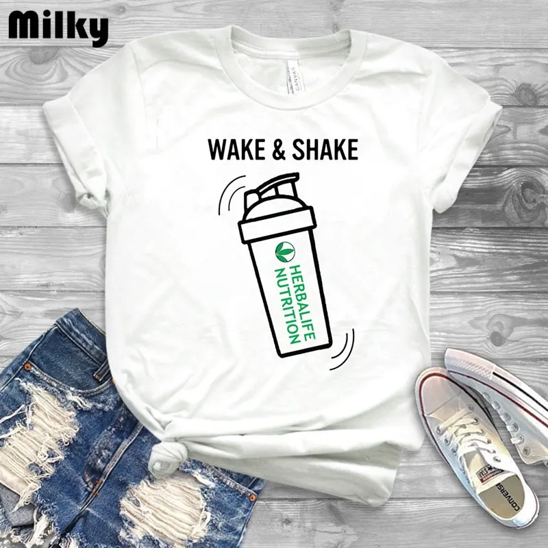 Camiseta Herbalife de Wake & Shake para mujer, camiseta divertida Herbalife para mujer, remera ajustada informal, camisetas Harajuku para mujer