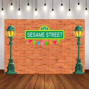 

Photography Background Street Light Dark Red Bricks Wall Sesame Street Birthday Party Photo Studio Backdrop Photocall Photo Prop