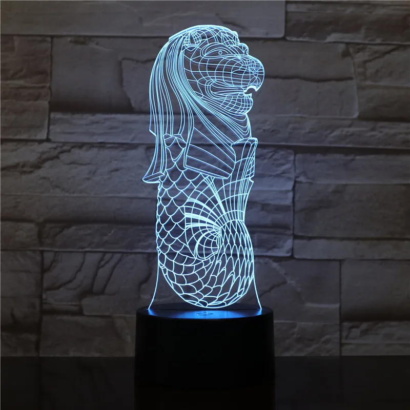 3D лампа Сингапур Merlion дропшиппинг визуальный светильник 7 цветов с дистанционным управлением от батареи светодиодный Ночной светильник Настольная лампа