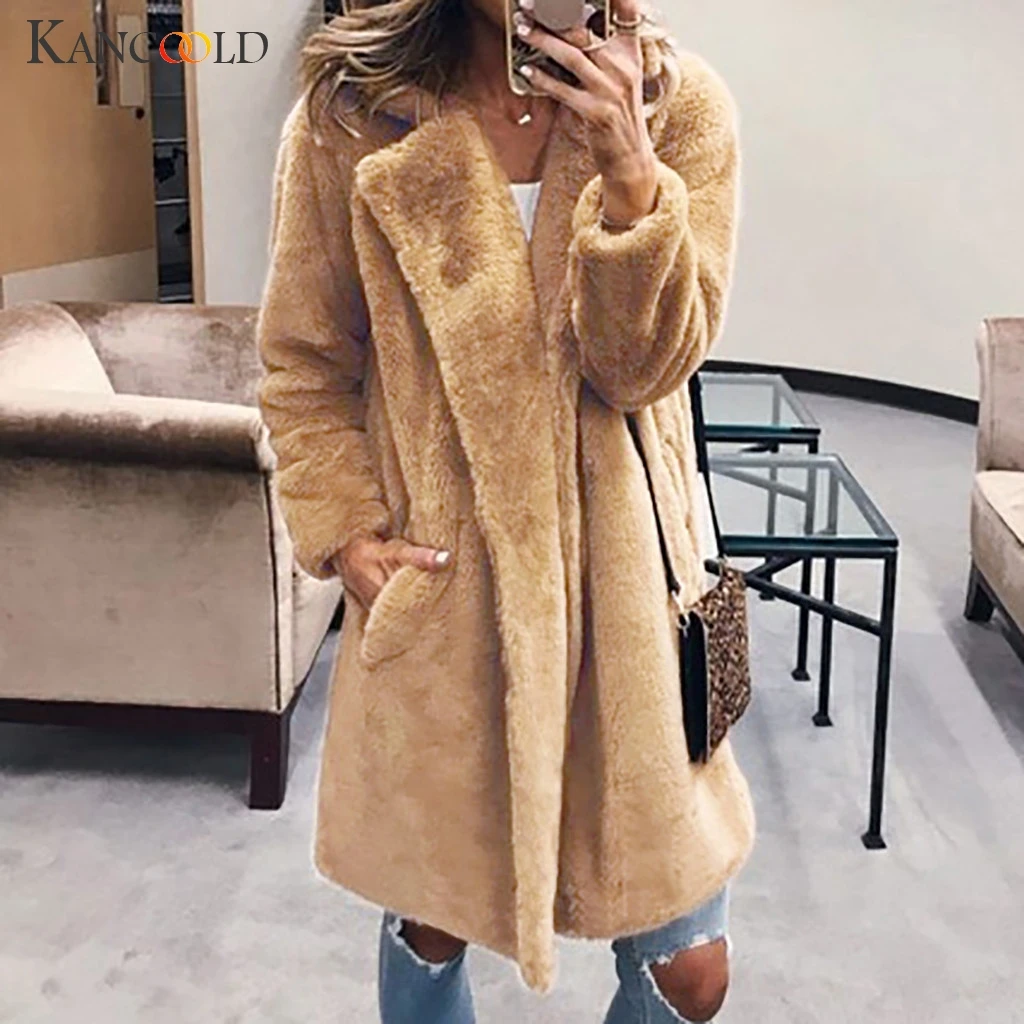 KANCOOLD пальто в минималистическом стиле, женская теплая верхняя одежда из искусственного меха, зимние однотонные пальто с отложным воротником, новые женские пальто и куртки 2019Sep20