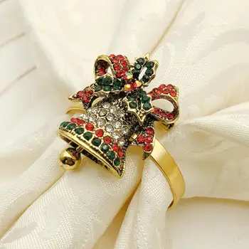 

12pcs Christmas Bell Shape Napkin Buckle Rhinestone Gold Napkin Ring Table Towel Holder Wedding Festival Party Banquet Decors