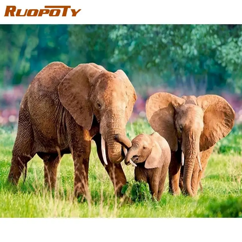 

RUOPOTY Diamond Embroidery Elephant Cross Stitch 5D Diamond Painting Rhinestones Animal Home Decoration Embroidery Picture Art