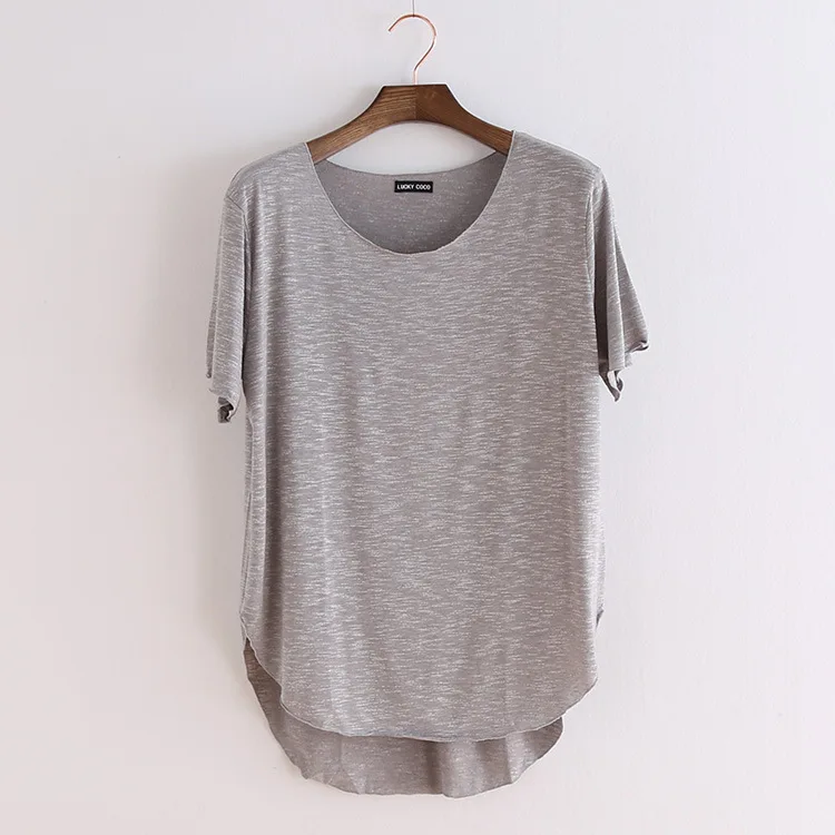 Y0111 light gray Крутая летняя футболка из бамбукового волокна, Женская свободная футболка с коротким рукавом и круглым вырезом, повседневная женская футболка, женские топы - Цвет: Y0111 light gray