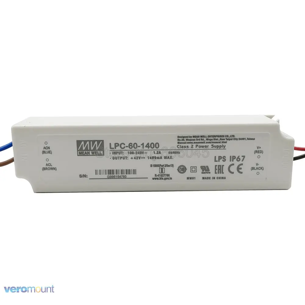 Meanwell LPC-60-1400 импульсный источник питания с драйвером постоянного тока для светодиода один выход 42 в 1400mA для 1 шт. Cree COB CXB3590 светодиодный