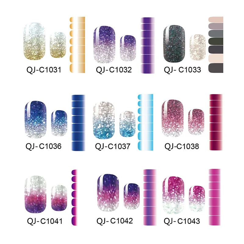 

14 pcs/set Glitter Powder Gradient Nail Stickers Wraps Full Cover Waterproof Nail Polish Sticker DIY Self-Adhesive Nail Art Tool