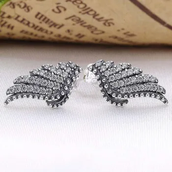 

Original Majestic Feathers With Crystal Studs Earrings For Women 925 Sterling Silver Earring Wedding Gift DIY Europe Jewelry