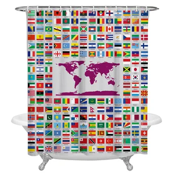 

Pacific World Map Flag Geometric Print Shower Curtains Polyester Fabric Home Bathroom Decor Large Waterproof Shower Curtain