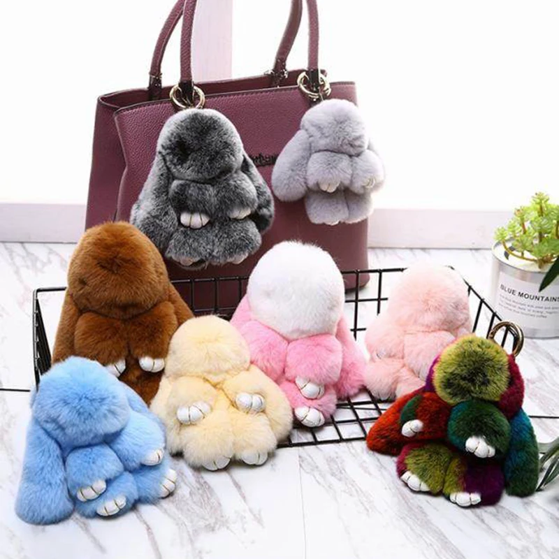 

14/18cm Anime Rabbit Fur Keyring Gifts Pluff Bunny Keychain For Bag Stuffed Animals Toys Doll Fluffy Pompom Key Pendant Lapin