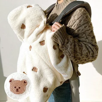 Baby Toddler Infant Girls Winter Coat Clothes Cute Fleece Fur Jacket Embroidery Bear Outerwear Cloak Kids Newborn Girl Clothing
