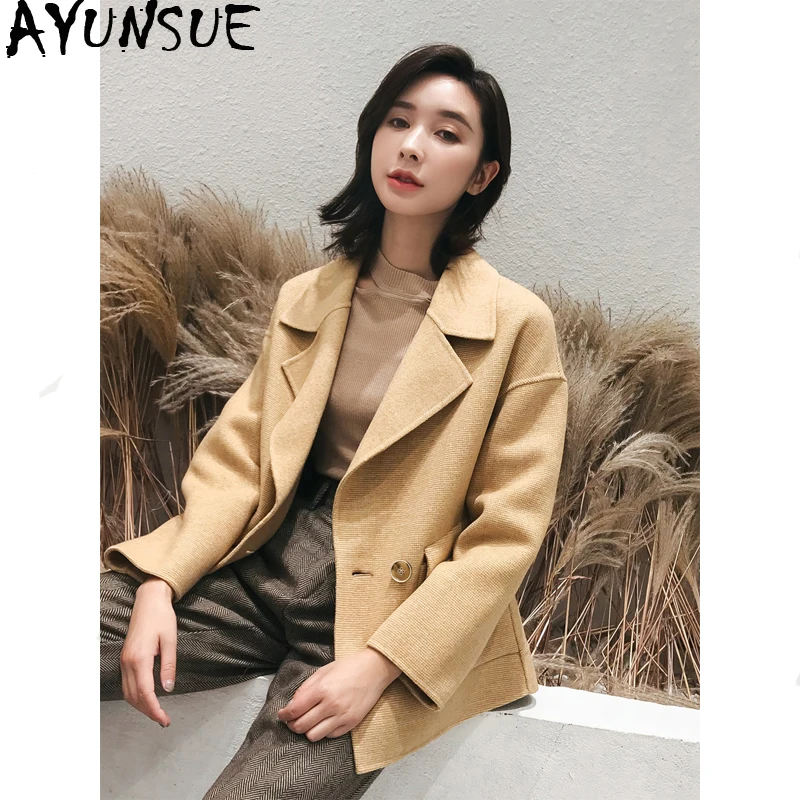 

AYUNSUE 100% Wool Coat Female Blazer Autumn Winter Jacket Women Double Side Woolen Coats Korean Short Jackets Chaqueta Mujer MY