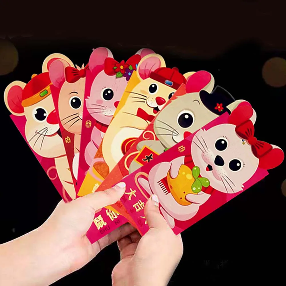 Besegad 18 шт китайские красные конверты год крысы Hong Bao фестиваль конверт для денег на Лунный год, праздник весны