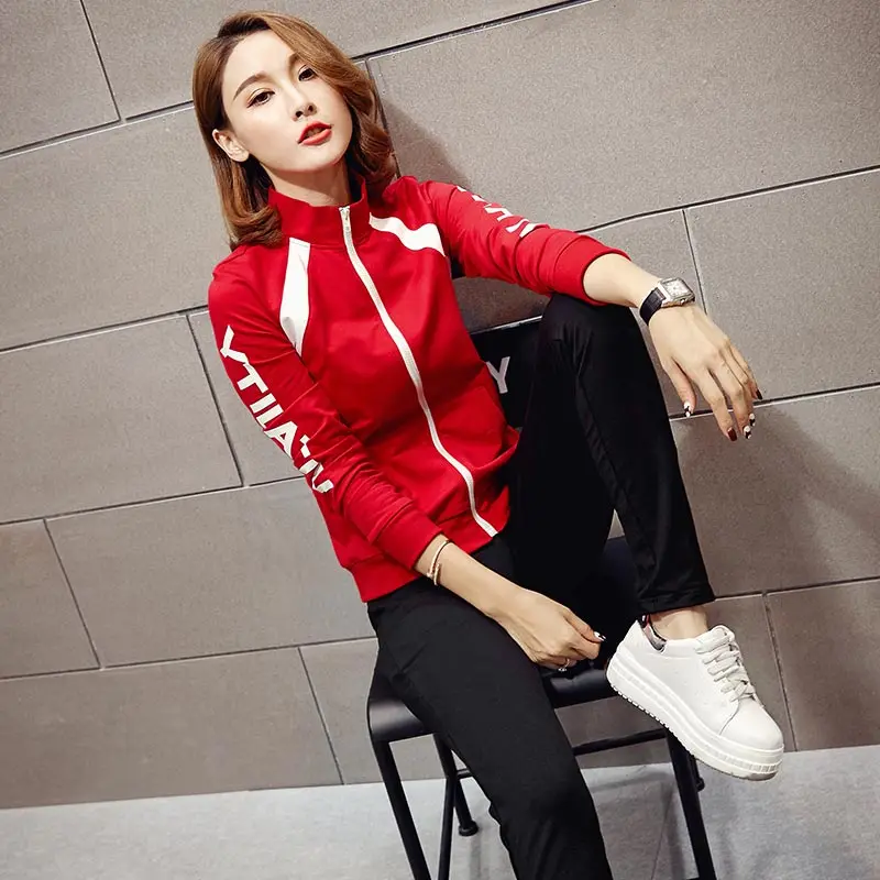 Exercise Set Women 2022 New Spring And Autumn Female Sportswear Slim Letter Student Sweatshirt Pant Teenager Girl 010