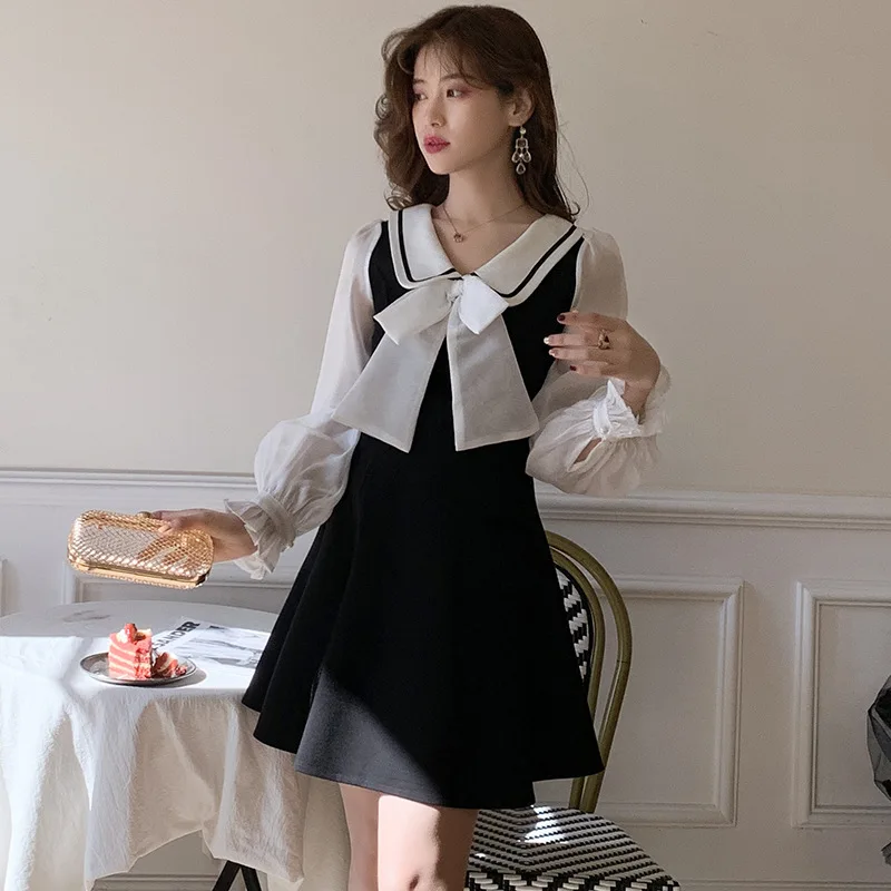 

Europe And America 2020 Spring Clothing New Style Online Celebrity INS College Style Large Bow Slim Fit Slimming Debutante Dress