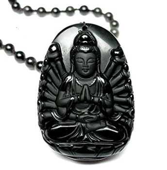 

LETSFUN Natural Ice Kind of Obsidian 16 Arms Quasi Bulmo Kwan-Yin GuanYin Bodhisattva Necklace Pendant