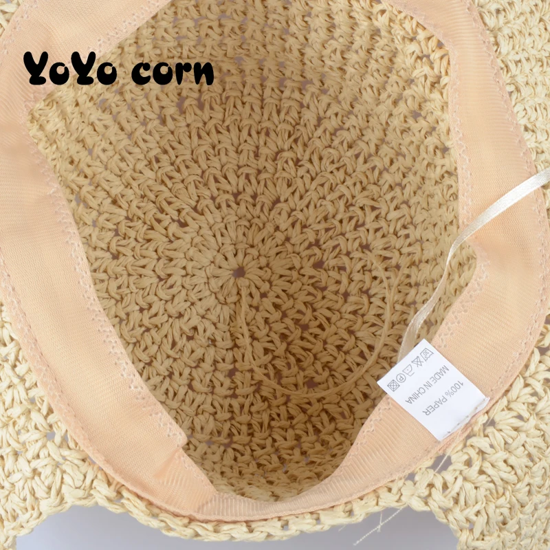 YOYOCORN версия литературного Ретро ручной работы соломенная шляпа вязаная крючком шапка для девочки маленький свежий пляжный козырек Летняя женская шляпа