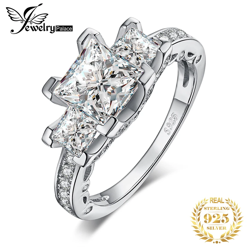 JewelryPalace 3ct Принцесса Cut цирконий 3 камня Обручение кольцо 925 пробы серебро подарок для Для женщин ювелирных украшений новое поступление