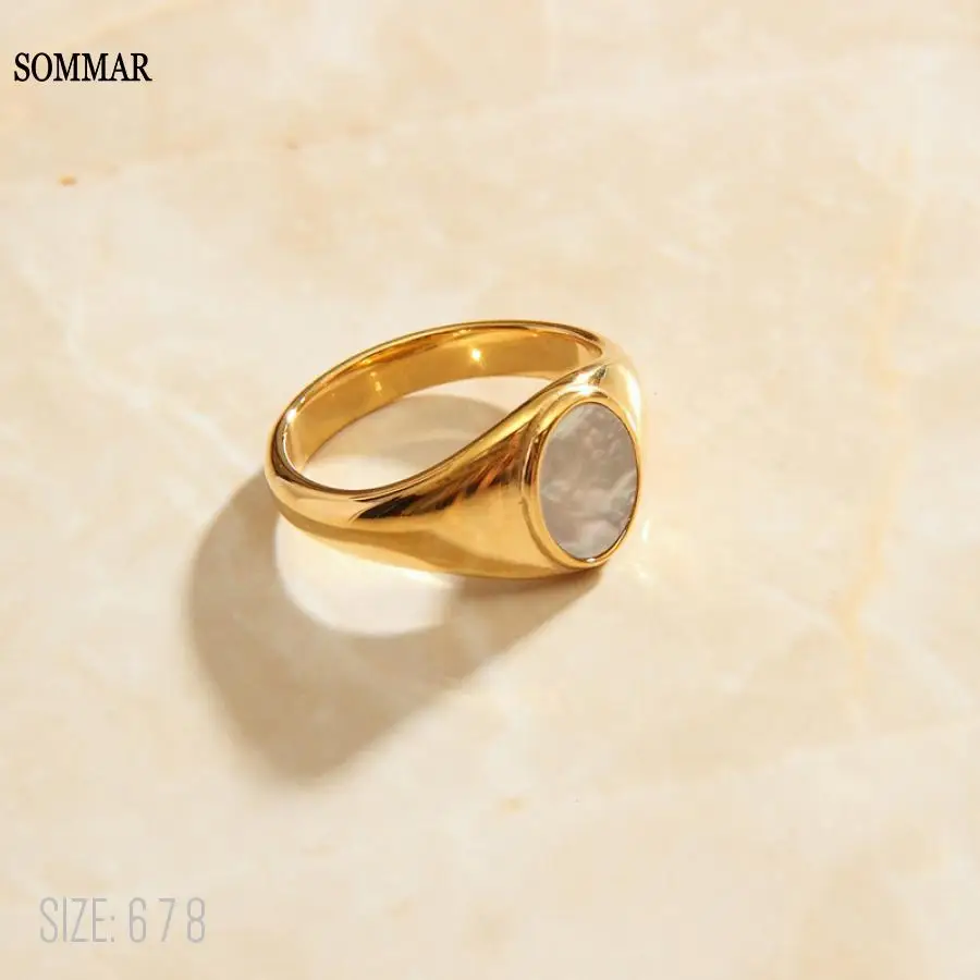 

SOMMAR 2021 new hit Gold color size 6 7 8 9 Goddess finger Ring Ellipses oval white shell prices in euros Wedding Jewelry