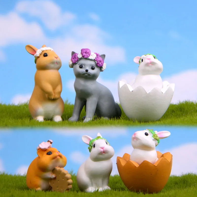 Cute Garland Rabbit Cat Hamster Streetscape Animation DIY Action Figure Toy Gift Miniature Model Doll Micro Landscape | Игрушки и хобби