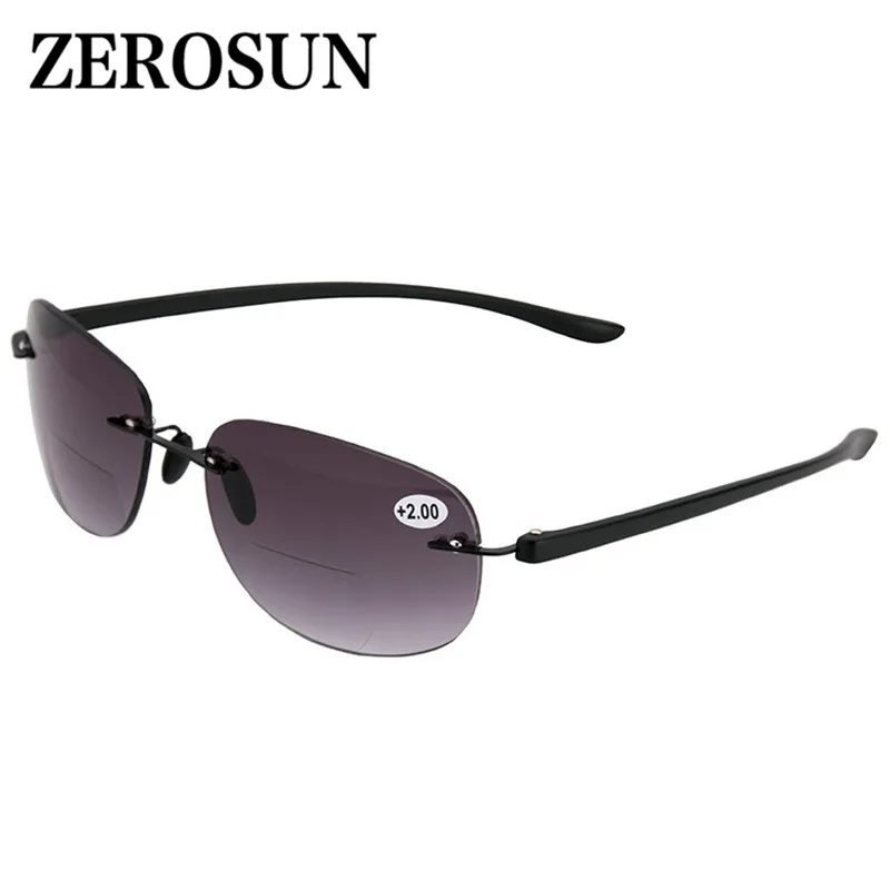 Zerosun, бифокальные очки для чтения, мужские очки без оправы, для чтения диоптрий, мужские, серые, коричневые, не отражающие, UV400, для рыбалки, езды