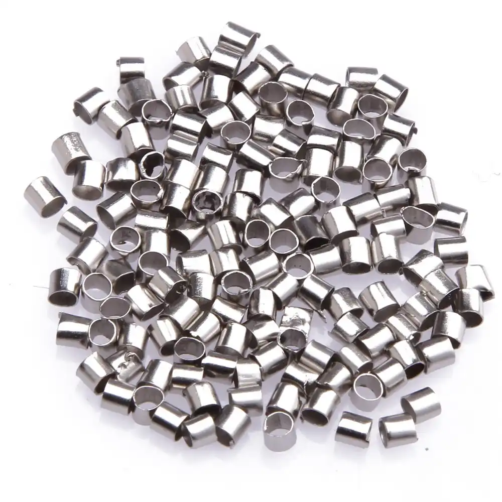 500/1000pcs Metal Tube Crimp End Beads Findings Silver Wholesale 2mm