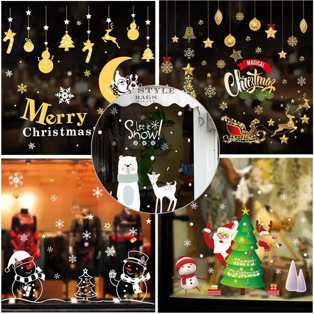 1pc Christmas Will Sticker Removable Snowman Santa Vinyl Wall Stickers Home Shop Door Glass Window Decal Decor Adornos de Navida