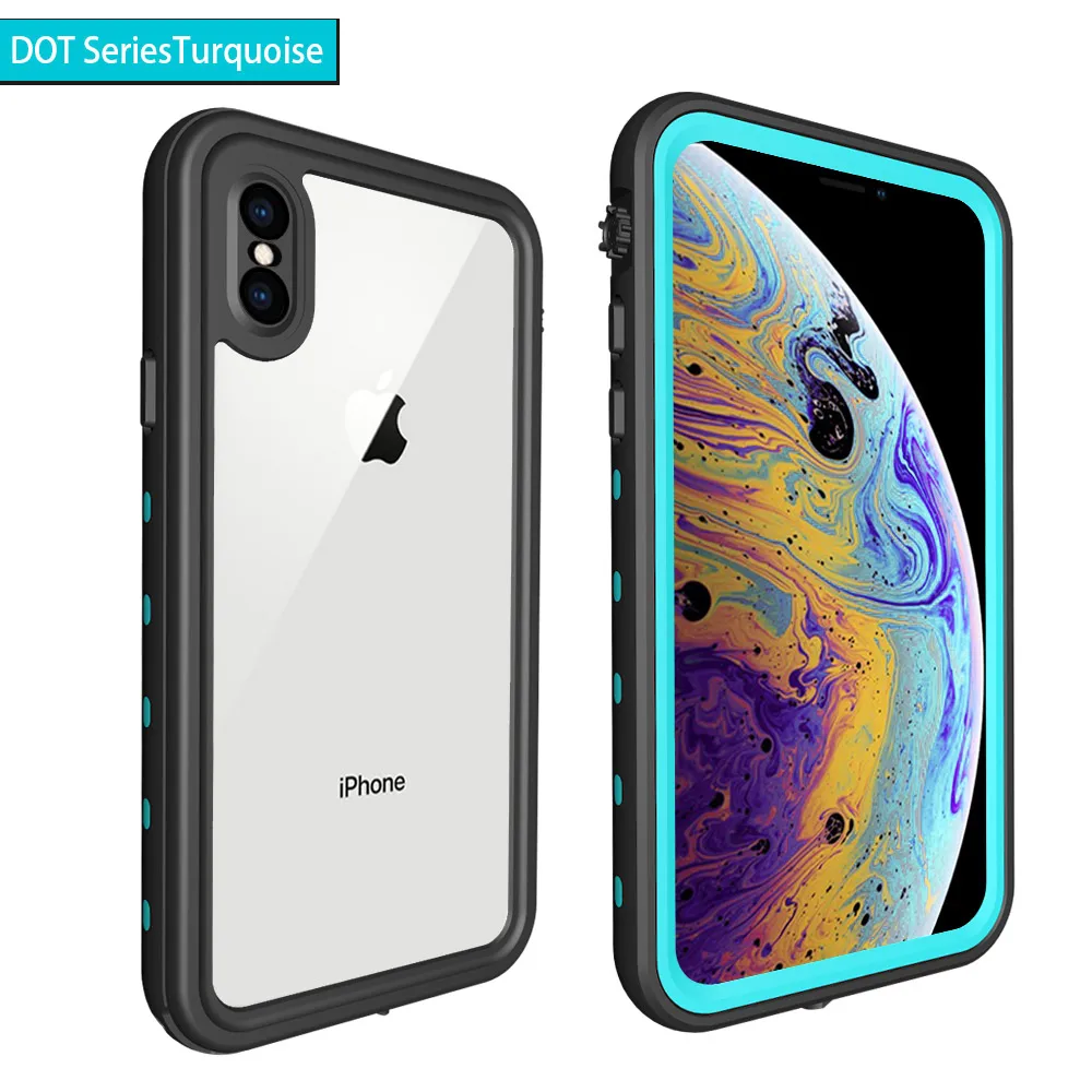 Dot Series Blue SHELLBOX IP68 Водонепроницаемый чехол для iPhone X XR XS MAX 8 7 Чехол пакет сумка Чехлы для телефона Coque водонепроницаемый чехол для телефона - Цвет: Dot Series Blue