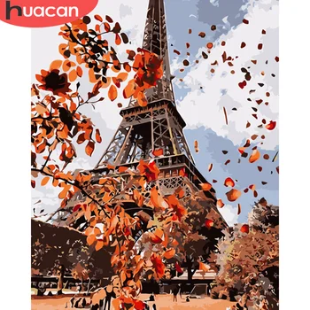 

HUACAN Painting By Number Tower Hand Painted Paintings Art Gift DIY Pictures By Numbers Scenery Drawing On Canvas Home Decor