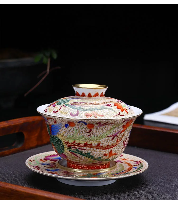180 мл керамический фарфор Jingdezhen Gaiwan ручной работы эмаль цвет дракон феникс чайная чаша мастер чайная чашка коллекция украшений для дома