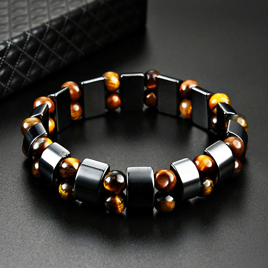 natural stone bracelet Double Hematite Tiger's Eye Bracelets Men Tiger Eye Hematite Charm Bracelets Women Natural Energy Stone Jewelry