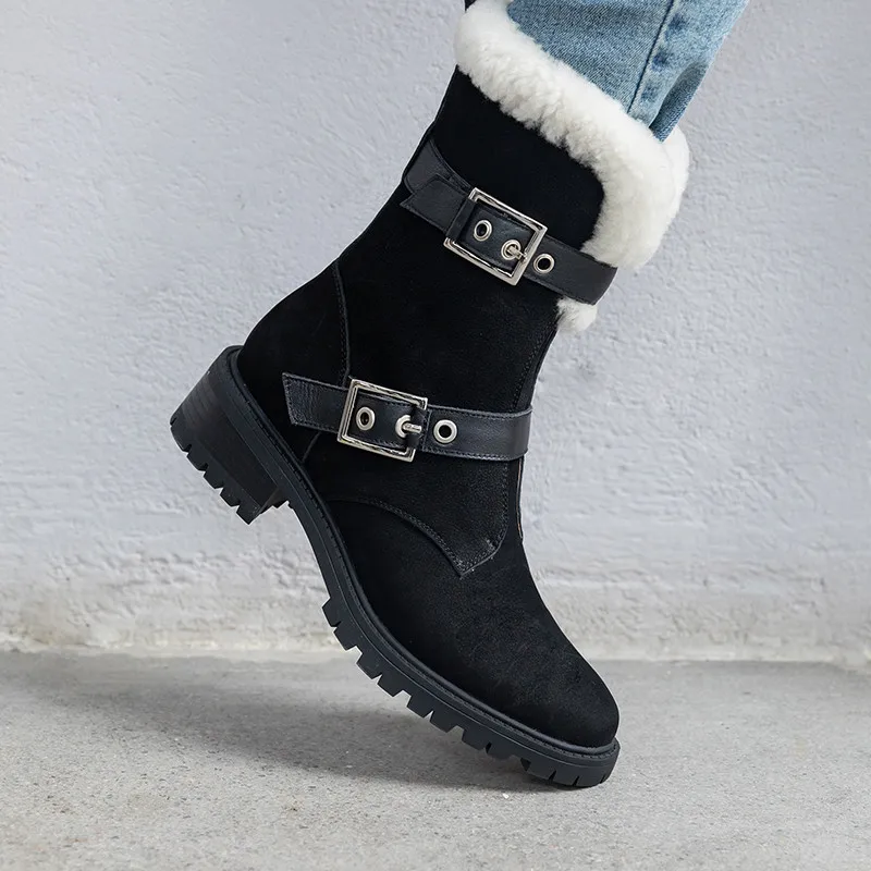 MORAZORA/ г., замшевые ботильоны наивысшего качества женская повседневная обувь на низком каблуке Модные женские мотоботы в стиле панк с пряжкой