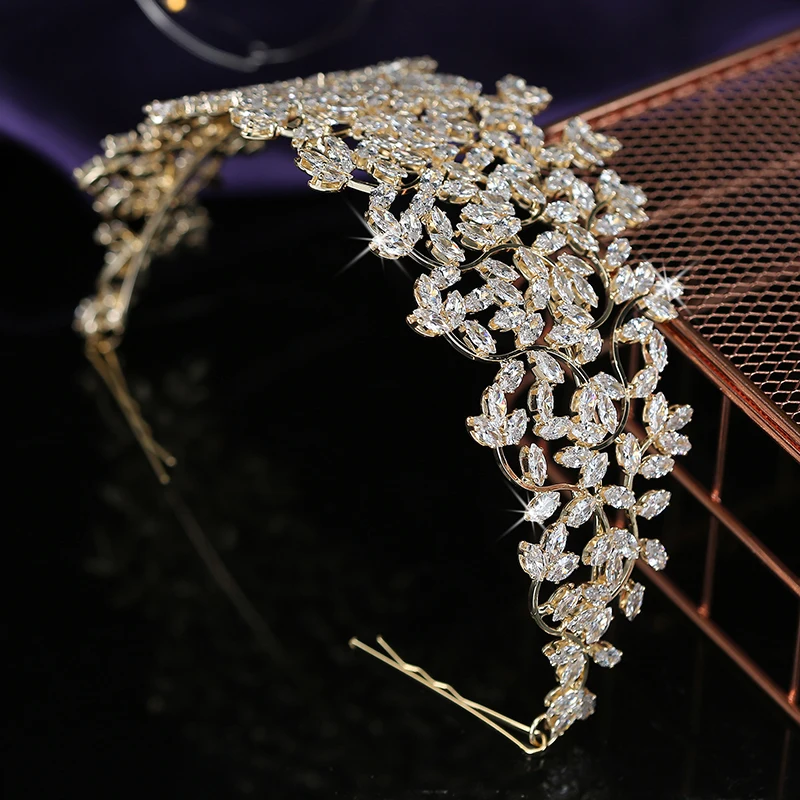 Crown HADIYANA Leaves Design Vintage Women Wedding Bridal Hair Accessories Party Tiaras And Crown Cubic Zircon BC5170 Corona