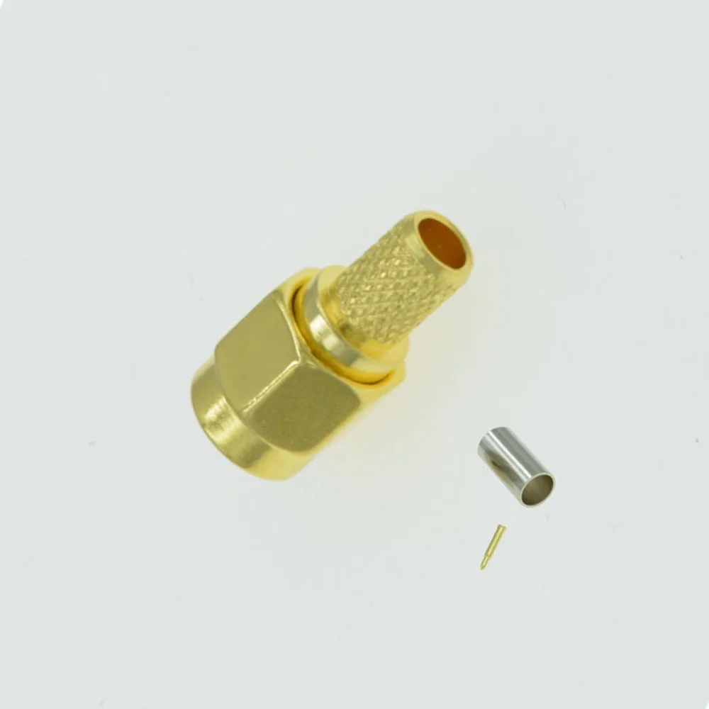 100 шт. SMA Мужской обжимной RF разъем позолоченный для RG58 LMR195 RG400 RG142 кабель