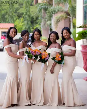 

2019 African Light Pink Bridesmaid Dresses Long Mermiad Strapless Off The Shoulder Wedding Party Dress Plus Size Party Gowns