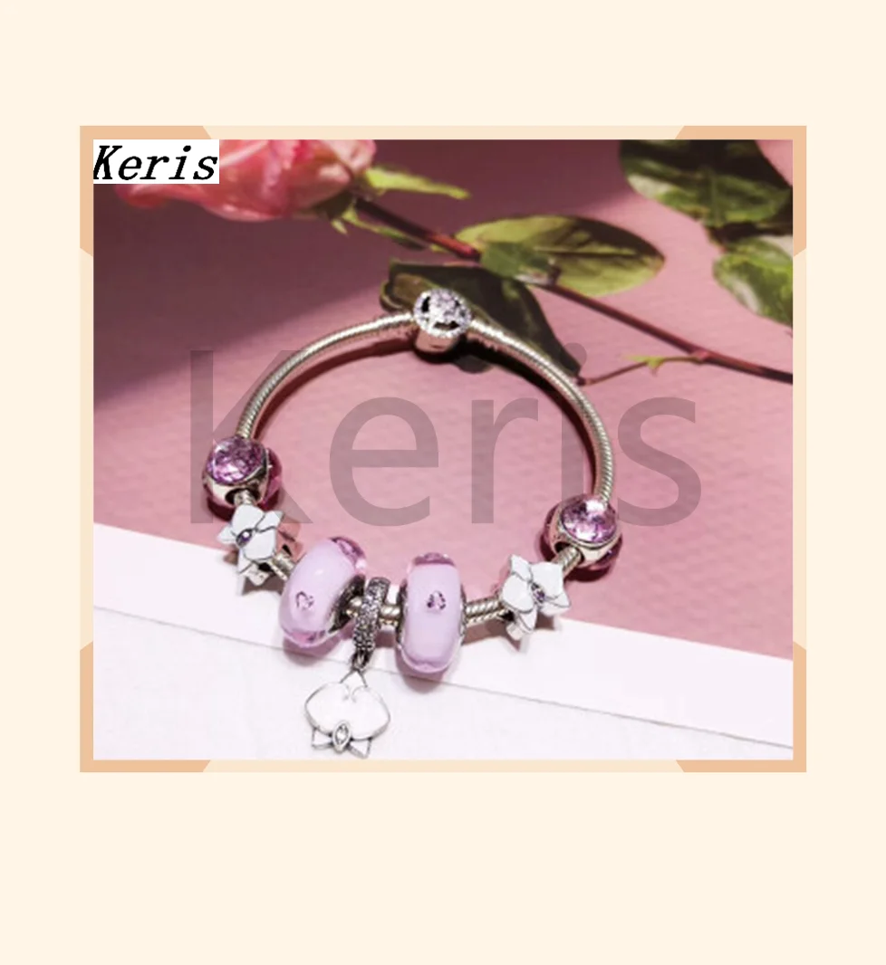 

High Quality Replica 1:1 100%925 Sterling Silver 2019 New Pink Glazed Flower Beaded Bracelet Free Delivery