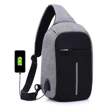 

Man Chest Bag Polyester Casual Zipper USB Interior Slot Pocket Short Man Bag Man Chest Bag Sling Bag for Man Bag 2020 Mens Bag