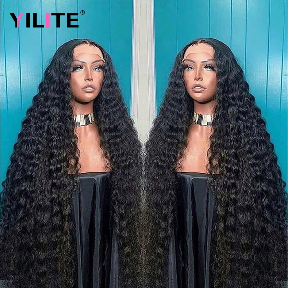 30 Inch Deep Wave Lace Frontal Wig Curly Human Hair HD Transparent Wet And Wavy Front Wigs | Шиньоны и парики