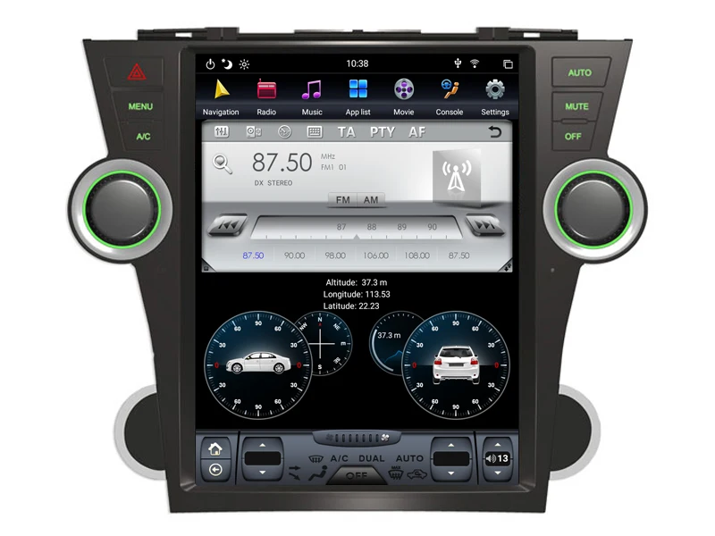 Китай хороший Tesla Android 8,1 навигация для TOYOTA HIGHLANDER 2009 Bluetooth радио gps Мультимедиа PX6 процессор вертикальный экран
