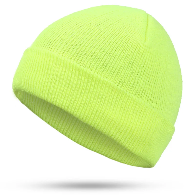 Одноцветная акриловая шерстяная шапка для мужчин и женщин, Европейская и американская осенняя и зимняя вязаная черно-белая шапка - Цвет: Lemon yellow