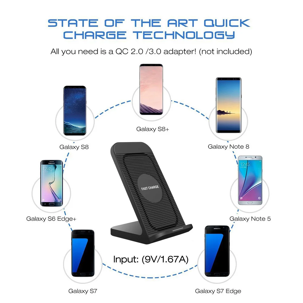 Беспроводная док-станция для зарядного устройства Qi подставка для iPhone X XS MXA XR 8 Plus samsung Galaxy S10 S9 S8 Note 9 10W быстрая Беспроводная зарядка
