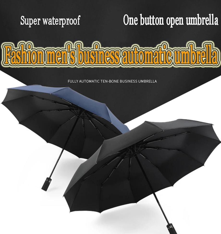 Fashion Business Men's Automatic Umbrella Women's Sunscreen 3 Folding Windproof Umbrella Men's Travel Portable Car Umbrella